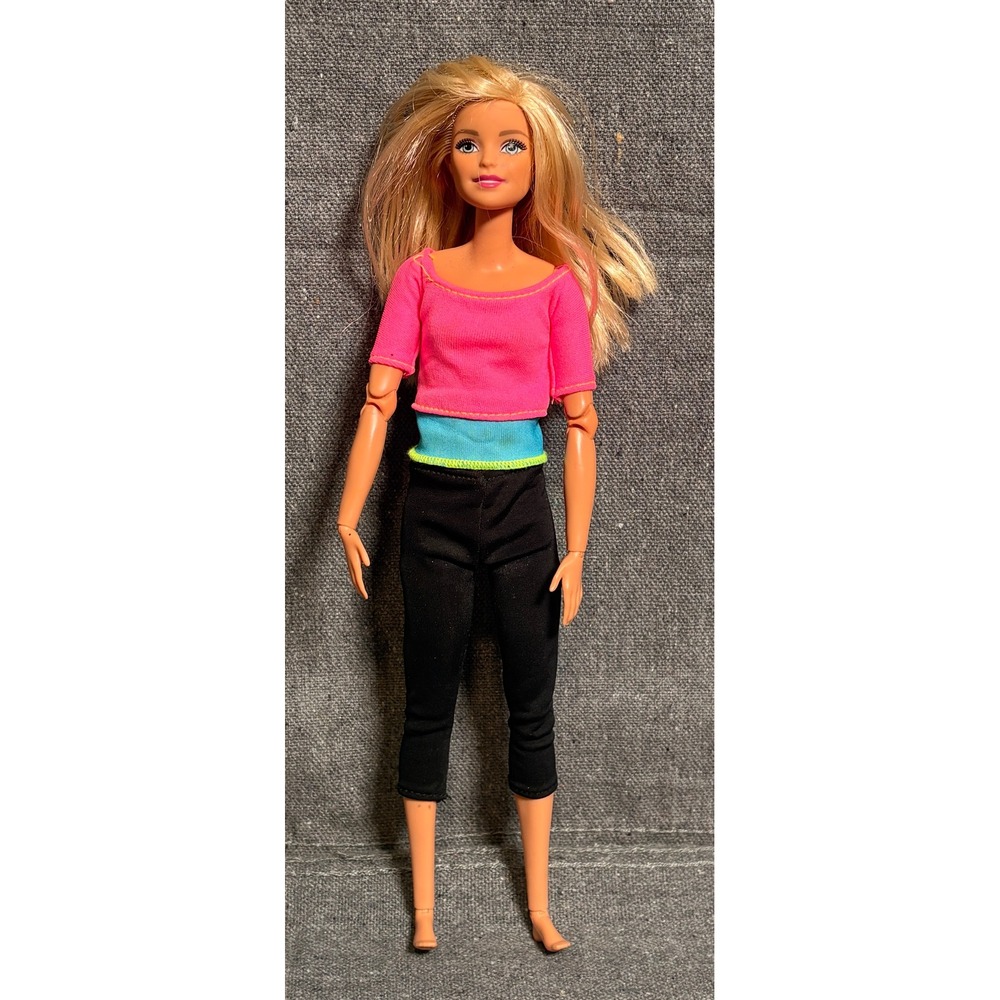 Mattel Barbie Made to Move Doll Blonde Pink Blue Yoga Top Black Leggings 2015